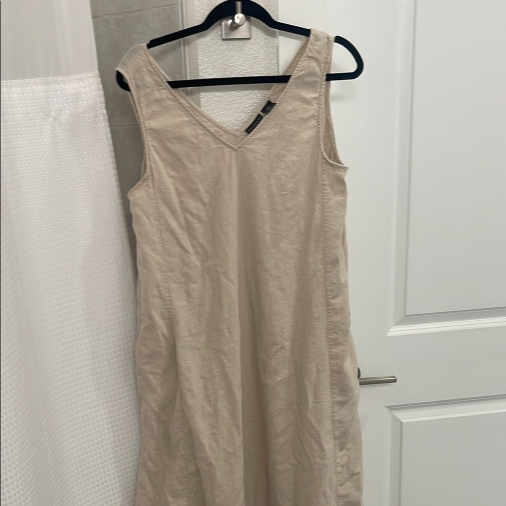 Tahari Tan Sleeveless V-Neck Sheath Dress